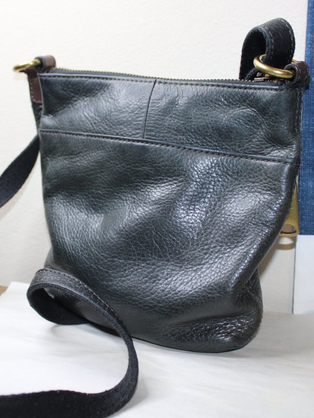 Fossil Dark Forest Green Pebbled Leather Mini Crossbody Bag Gold Hardware